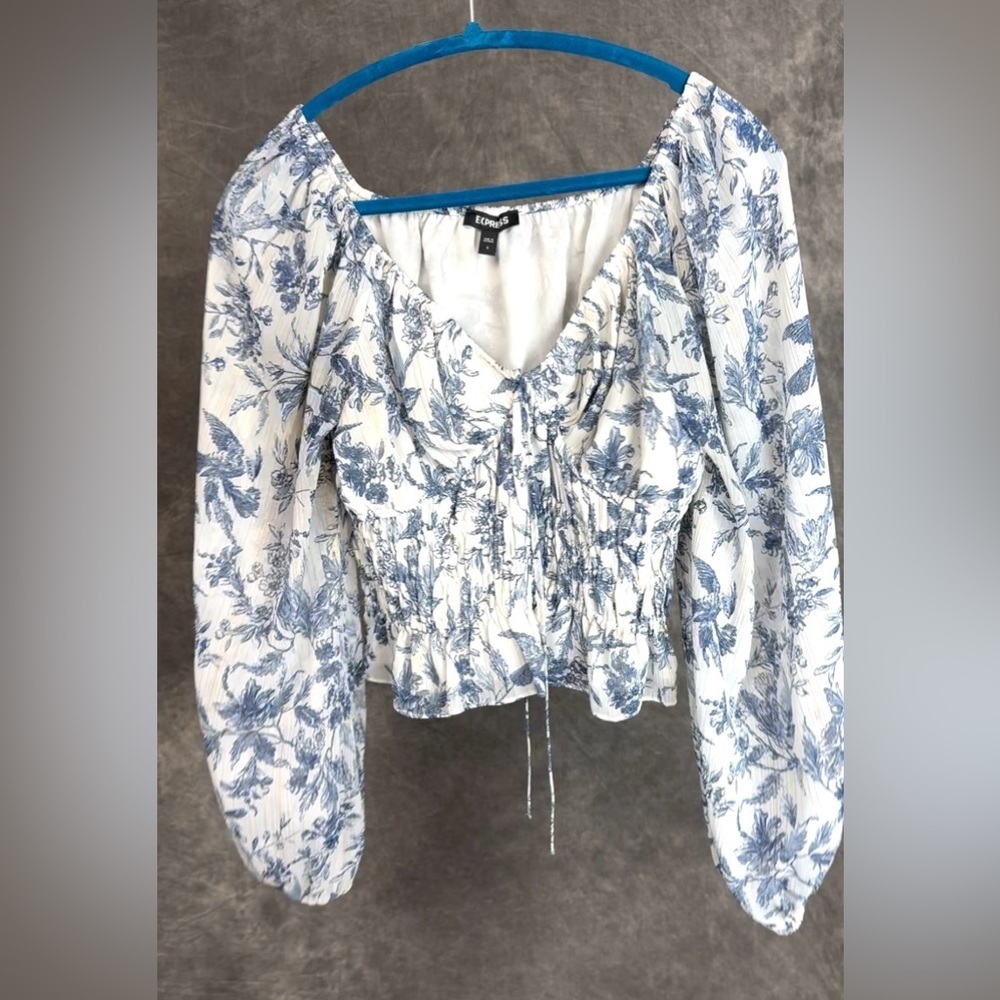 Express Blue and White Floral Blouse